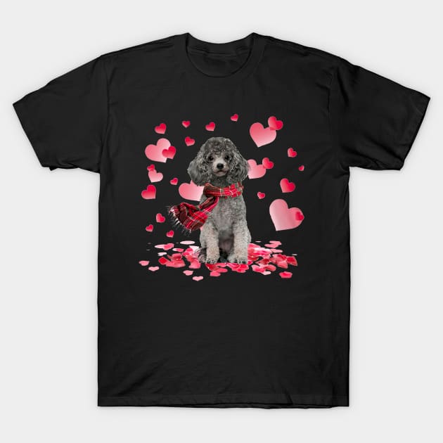Silver Miniature Poodle Hearts Love Happy Valentine's Day T-Shirt by cyberpunk art